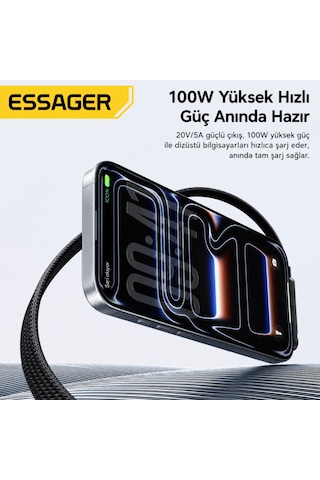 Essager 100w Pd Type-c To Type-c Telefon Standlı Hızlı Şarj Ve Data Kablosu 5a E-marker Örgülü 1metre Desen - Ben10
