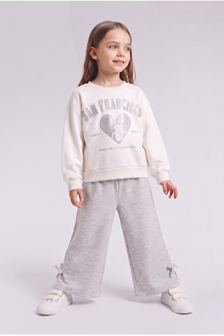 Defacto 2li Takım Baskılı Sweatshirt Eşofman Altı Kız Bebek I7733a526auer105 Ekru-er105