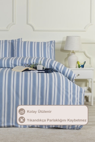 Elart Scatt Nevresim Takımı Çift Kişilik Lastikli Çarşaf 200x220 Cm Mavi MAVI