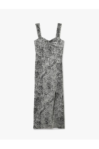 Koton Bürümcük Kalın Askılı Bodycon Yırtmaç Detaylı Kolsuz Uzun Leopar Elbise Siyah Desenli 5sal80046ık Siyah Desenli