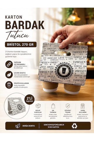Karton Bardak Taşıyıcı Kahve Bardağı Taşıyıcı 100'lü Paket