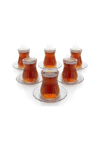 Lexroo 12 Parça Çay Seti - 6 Adet Fitil Desenli Cam Çay Bardağı V