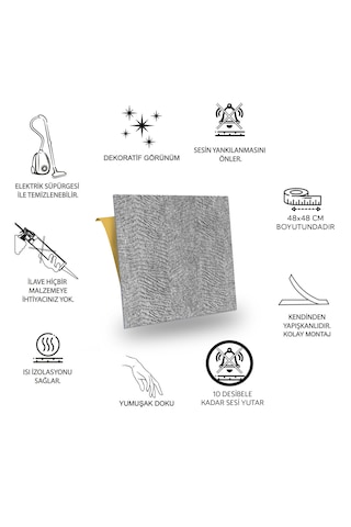 Tink Kendinden Yapışkanlı Keçe Karo Zemin Ve Duvar Kaplama Duvar Kağıdı Desenli Gri 48x48 Cm 44 Adet 10 M² 44 Adet 10 M²