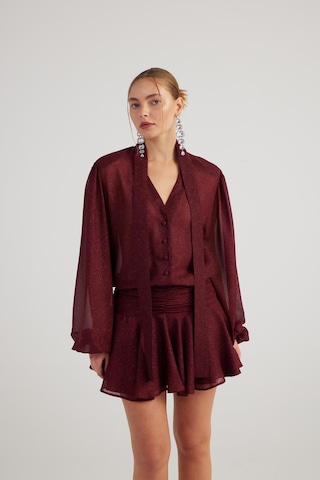 Holly Lolly Simli Kumaş Fırfırlı Mini Vanesa Elbise Bordo