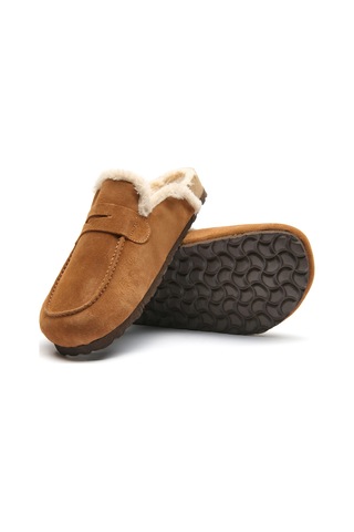 Comfortfusse Snug-pl - Kadın Ortopedik Deri Sabo Terlik Taba Süet Deri