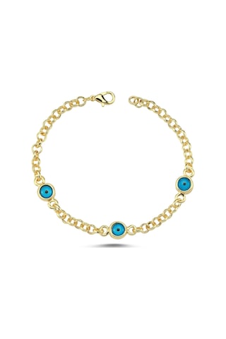 Üç Nazar Boncuklu Altın Kaplama Bileklik Bbb01 Çok Renkli