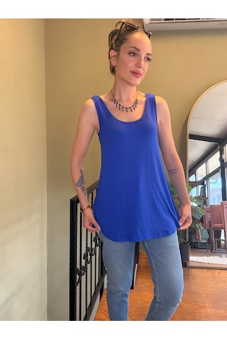 Ali Butik Saks Mavi Kalın Askılı Viskon Atlet