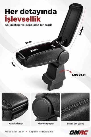 Hyundai İ10 2 2013-2019 Uyumlu Kolçak Kol Dayama Siyah Suni Deri Araca Özel