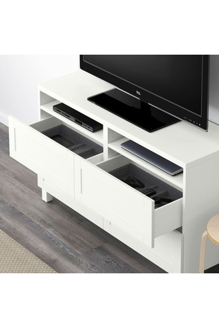 Tv Sehpası, Beyaz, 120x40x74 Cm, Hanvıken, Fren Raylı Beyaz