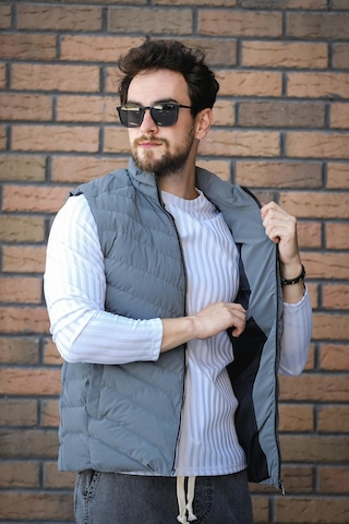 Faxy Cepli Dik Yaka Nova Parlak Kumaş Erkek Şişme Yelek Antrasit