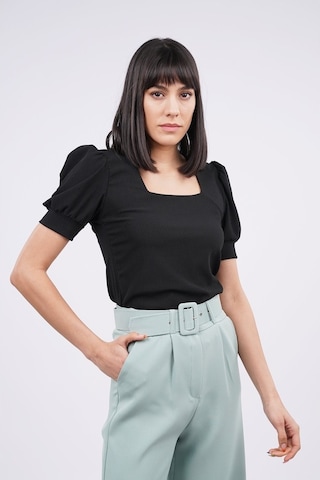 Gabria Kadın Kare Yaka Örme Bluz Siyah