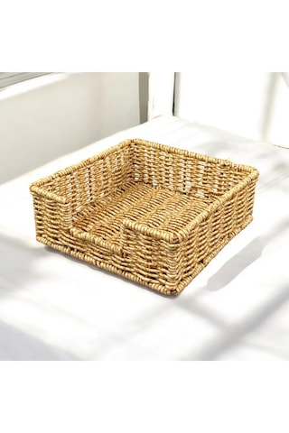 Hasır Rattan Peçetelik Saklama Kutusu Organizer Kare 18cm
