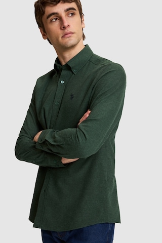 U.S. Polo Assn. Erkek Koyu Yeşil Slim Fit Uzun Kollu Basic Gömlek 50332397-vr079 Koyu Yesıl