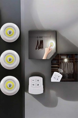 Spot Lamba Led Işık 3'lü Uzaktan Kumandalı Pilli Yapışkanlı Kablosuz Yeni Nesil 1
