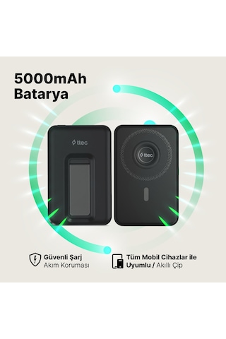 Ttec 2BB239 Recharger M 5.000 mAh Magsafe Uyumlu PD 20W Stantlı Kablosuz Taşınabilir Hızlı Şarj Aleti