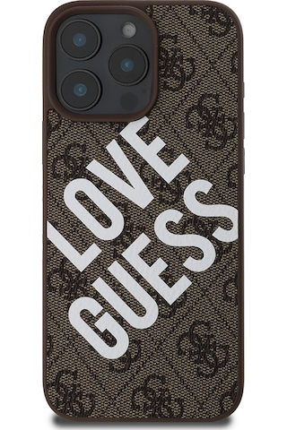 Apple iPhone 16 Pro Uyumlu Kılıf Guess Lisanslı Big Love Guess Kapak Kahverengi