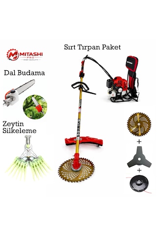 Mitashi Pro ST21 52CC 2 Zamanlı Benzinli Zeytin Silkeleme + Dal Budama + Ot Biçme Aparatlı Sırt Tırpan