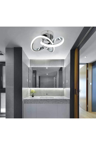 Burenze Modern Tekli Plafonyer Tavan Led Avize Krom Beyaz Işık