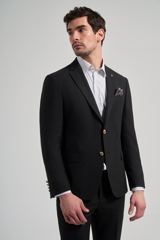 İmza Düz Bez Ayağı Mono Yaka Tam Astar Esnek 6 Drop Slim Fit Ceket 1002245903 Siyah