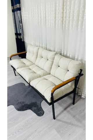 Madame Home Karanfil Balkon, Bahçe, Cafe - Metal Kanepe Koltuk Takımı 3 Lü Krem
