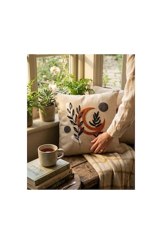 Punch Nakış Kırlent Kılıfı 2 Li 40 Cm X 40 Cm Açık Kahverengi - Bej