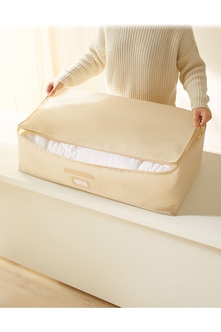 Ocean Home Textile 3'lü Mega Boy Bej Balıksırtı Baza Altı Hurç Set 74 x 46 x 22 cm