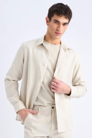 DeFacto %100 Keten Regular Fit Polo Yaka Yazlık Uzun Kollu Gömlek D9925AX25SPGR350