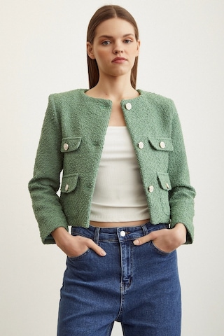 Never More Düğme Detaylı Tüvit Ceket Yeşil