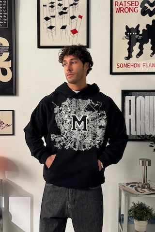 Flaw M Baskılı Hoodie-28671 Sİyah