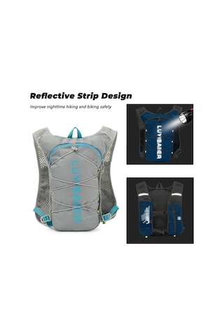 Fortunelane Mavi Nilon Spor Sırt Çantası - Yansıtıcı, 1.5l Su Torbası, Omuz Askısı, Telefon Cebi, Açık Mavi