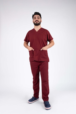 Bordo Likralı Erkek Hemşire Ve Doktor Forması Takımı Scrubs Hastane Üniforması