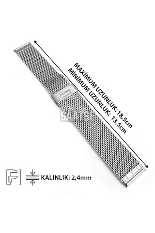 Saatse 22mm Metalik Gri Gümüş Kalın Spor Hasır Çelik Saat Kordonu Kayış