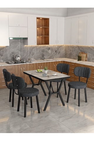 Azra 70x110cm Efes Mutfak Masası, Mutfak Masası Takımı, Yemek Masası, 4 Antrasit Sandalye Antrasit