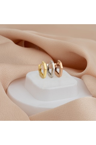 Dkmn Gümüş Modern V Şekilli Gümüş Halka Küpe