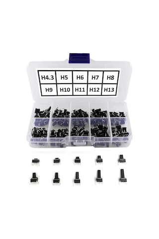 Alkatronik 200 Adet 6x6mm Tact Buton Set 10 Farklı Yükseklikte 4 Pin Dokunmatik Anlık Basmalı Düğme Anahtar