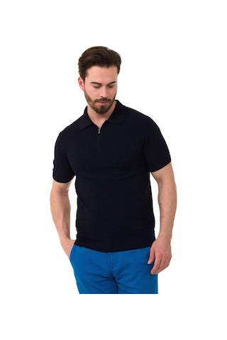Cipo & Baxx Kabartma Detaylı Dokulu Basic Polo Yaka Erkek Tişört - Ct752 Navyblue