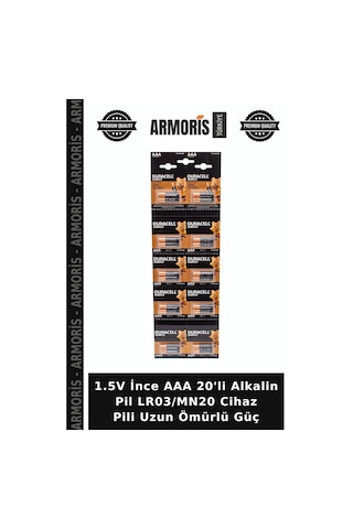 1.5v İnce Aaa 20'li Alkalin Pil Lr03/mn20 Cihaz Pili Uzun Ömürlü Güç
