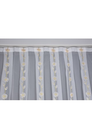 Organze 3350 Krem Renk 5 3 Hazır Dikilmiş Pileli Fon Perde 300 260 Cm