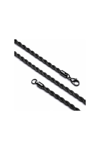 Premium Parlak Ve Şık Rope Halat Erkek 316l Çelik Kolye 6mm 55cm 3183eck024 - Siyah Renk