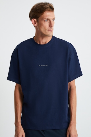 Grimelange Rıver Erkek Oversize Fit Bol Kesim Nakış Işlemeli Basic Örme Lacivert T-shirt Lacivert