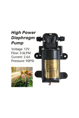Boatshop1 1 Adet 12v 90psı 3.6lpm Tarımsal Elektrikli Su Pompası Siyah Mikro Yüksek Basınç Diyafram Su Püskürtücü Araba Yıkama 1pc
