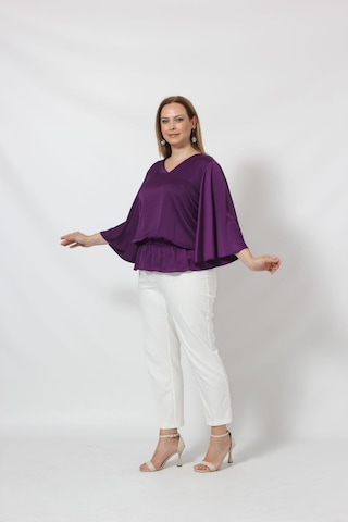 Moda Berray 3183mo Beli Lastikli Bol Kol Büyük Beden Bluz Mor 001