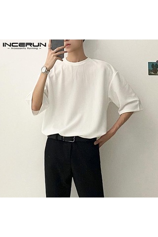 Haki Japon ve Kore Tarzı Moda Erkek Kısa Kollu Gömlek Gevşek Üstler T-shirt Artı Boyutu S-5xl Incerun Haki