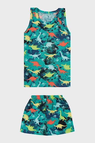 Lela Desenli Streç Pamuklu Bisiklet Yaka Atlet Boxer 2'Li Iç Giyim Erkek Çocuk Takım 6651010 Yeşil