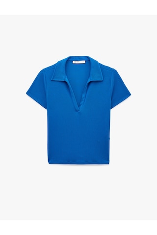 Koton Slim Fit Ribanalı Kısa Kollu Polo Yaka Tişört Mavi 6sak50517ek