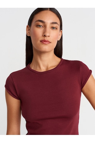 Dilvin 31779 Bisiklet Yaka Basic T-shirt-açık Bordo Açık Bordo