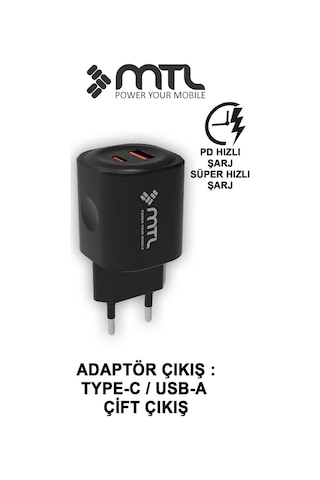 25w Pd + Usb Çift Çıkışlı Adaptör Ve Type-c Kablo Hızlı Şarj Seti Mt1725 61702747