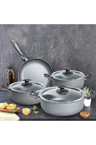 Papilla Fred Granit 7 Parça Gri Kırçıllı Tencere Seti