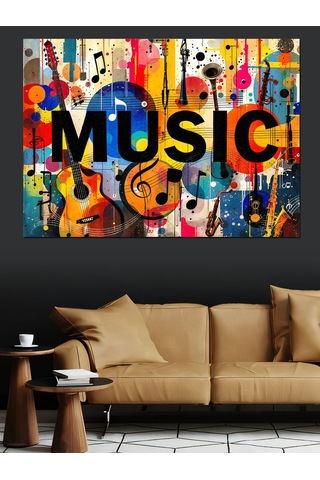 Renkli Yazı Tipi Müzik Posteri Dekoratif Kanvas - Mdf Ahşap Tablo
