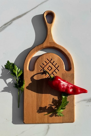 İşlemeli Dekoratif Ahşap Kesme Sunum Servis Tahtası Ahşap